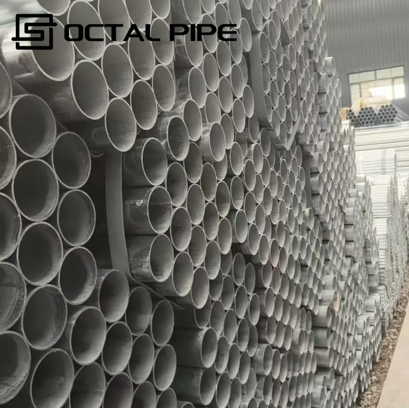 finished hot-dip galvanized steel pipes stacking display for water and gas pipelines finished hot-dip galvanized steel pipes stacking display for water and gas pipelines